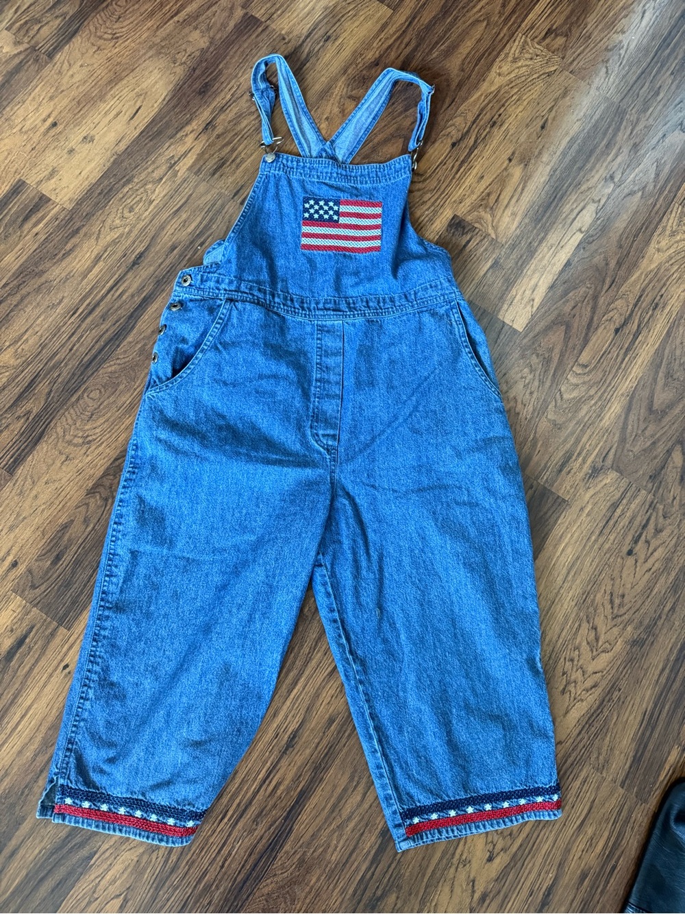 Classic Blue Denim Women's Overalls with Flag Patch